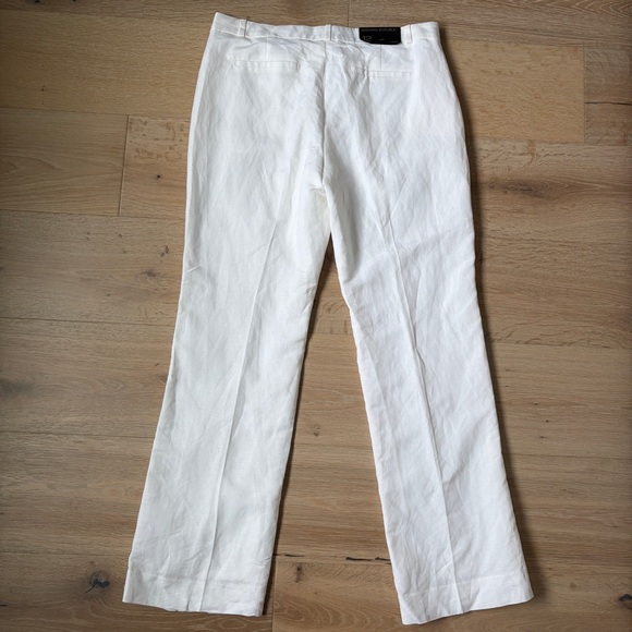 Banana Republic Logan Luxe Linen Pants Women 12 White Straight Mid Rise NWT*R - Picture 2 of 6